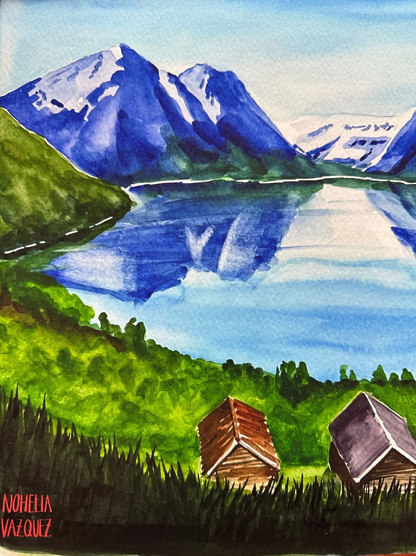 Fjord Stryn, Norway Watercolor Art Print