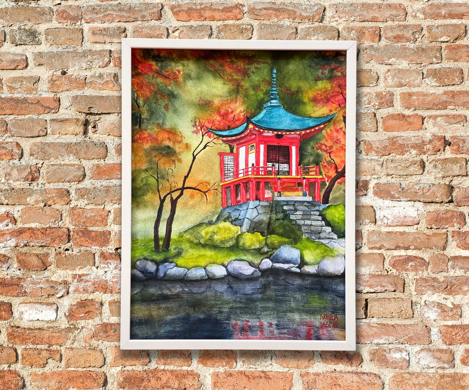 kyoto temple art print hanged in wall