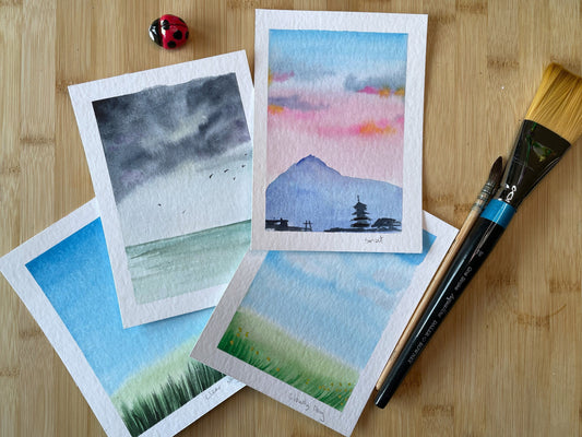 How to paint different type of skies with watercolors: by step tutorial