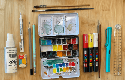 My favorite painting and drawing materials: everything I carry to paint outside with watercolors as of August 2023