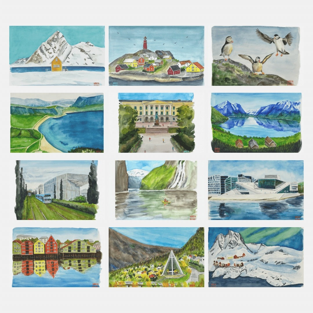 2025 Monthly Wall Art Calendar: Norwegian Landscapes in watercolor