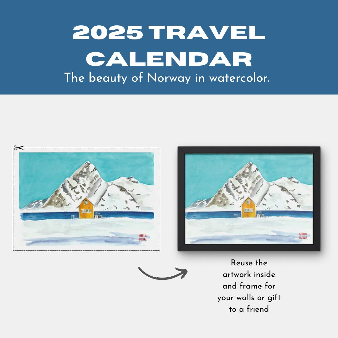 2025 Monthly Wall Art Calendar: Norwegian Landscapes in watercolor