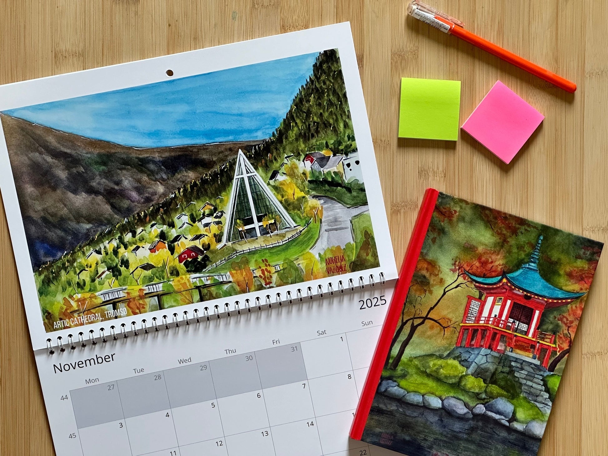 2025 Monthly Wall Art Calendar: Norwegian Landscapes in watercolor