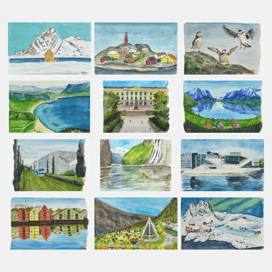 2027 Monthly Wall Art Calendar: Norwegian Landscapes in watercolor
