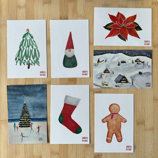 Christmas postcards set - watercolor edition