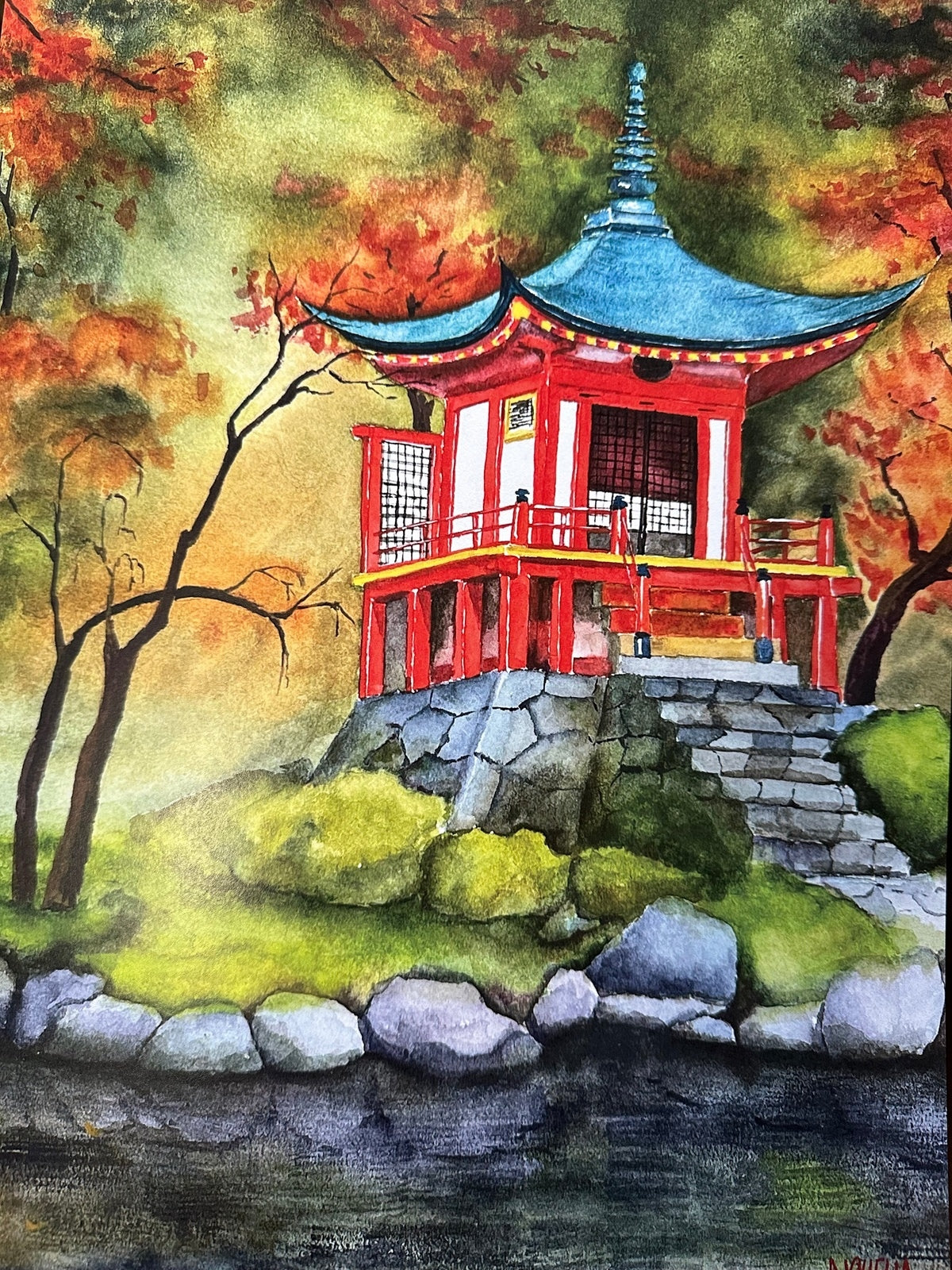 Kyoto Temple Watercolor Poster