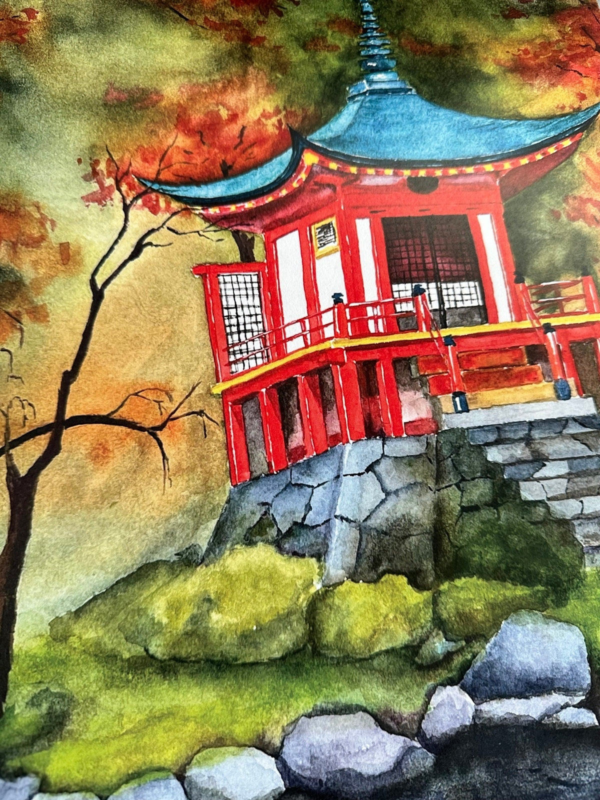 Kyoto Temple Watercolor Poster