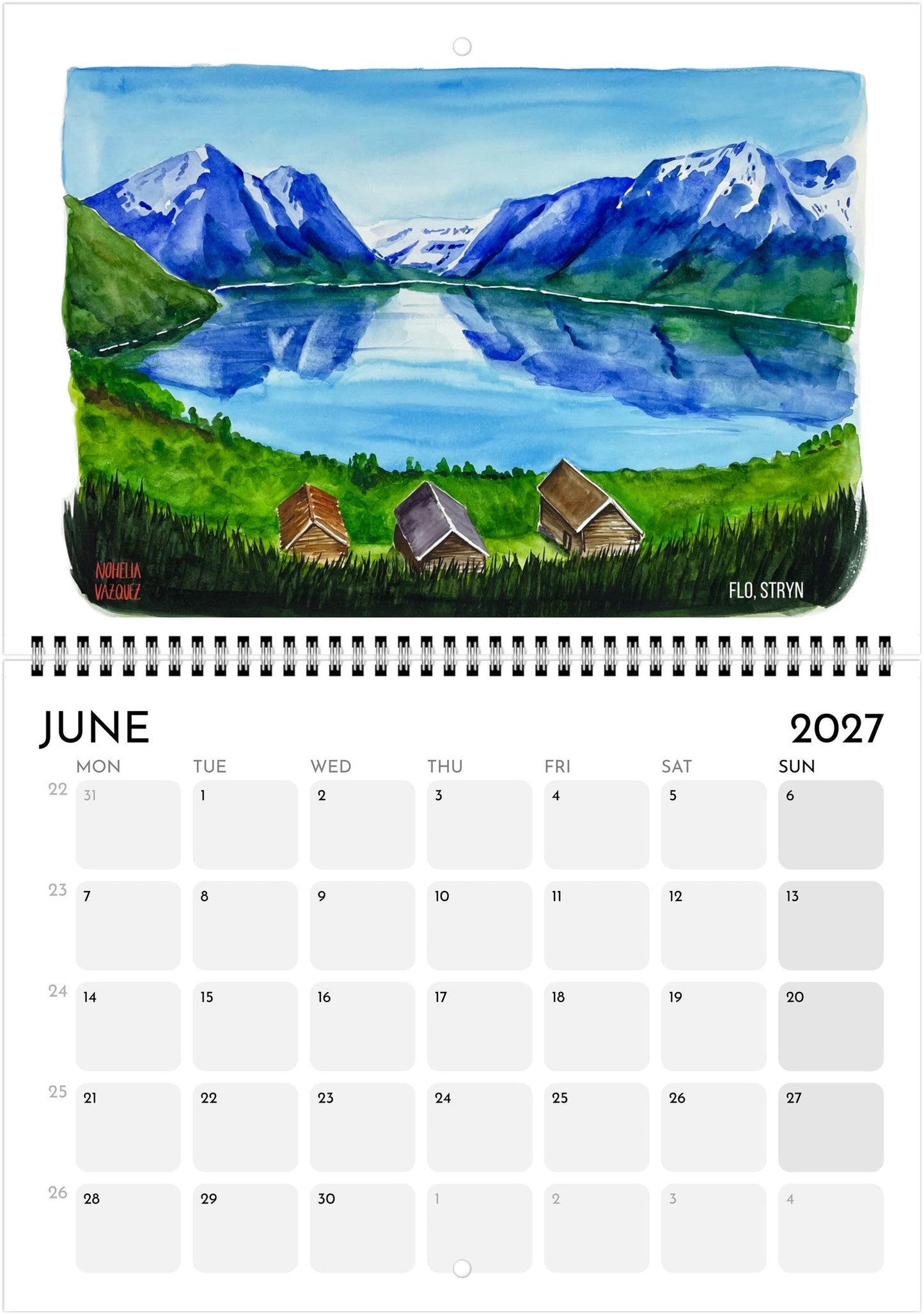 2027 Monthly Wall Art Calendar: Norwegian Landscapes in watercolor