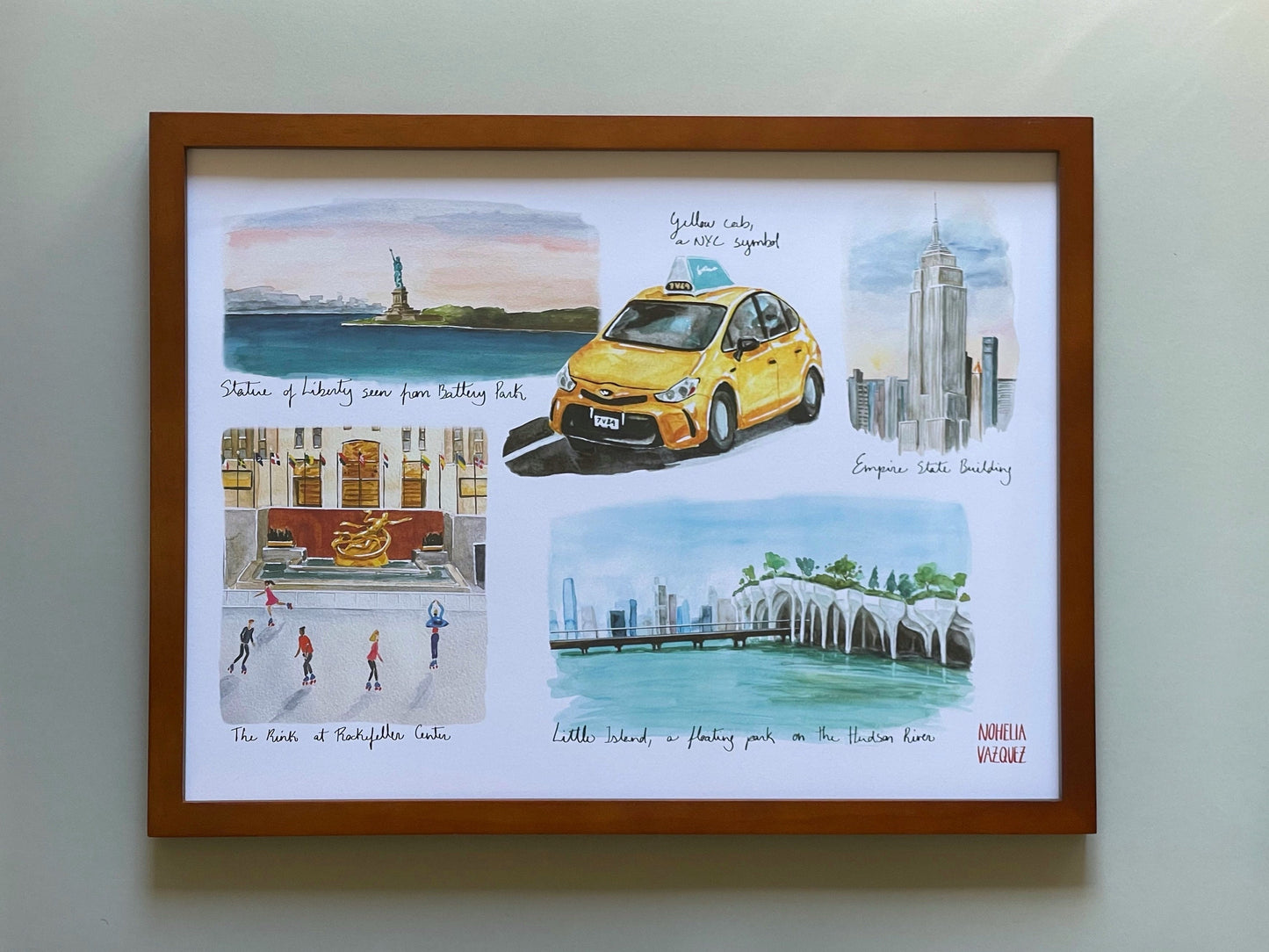 New York City Watercolor Art Print: Statue of Liberty, Empire State