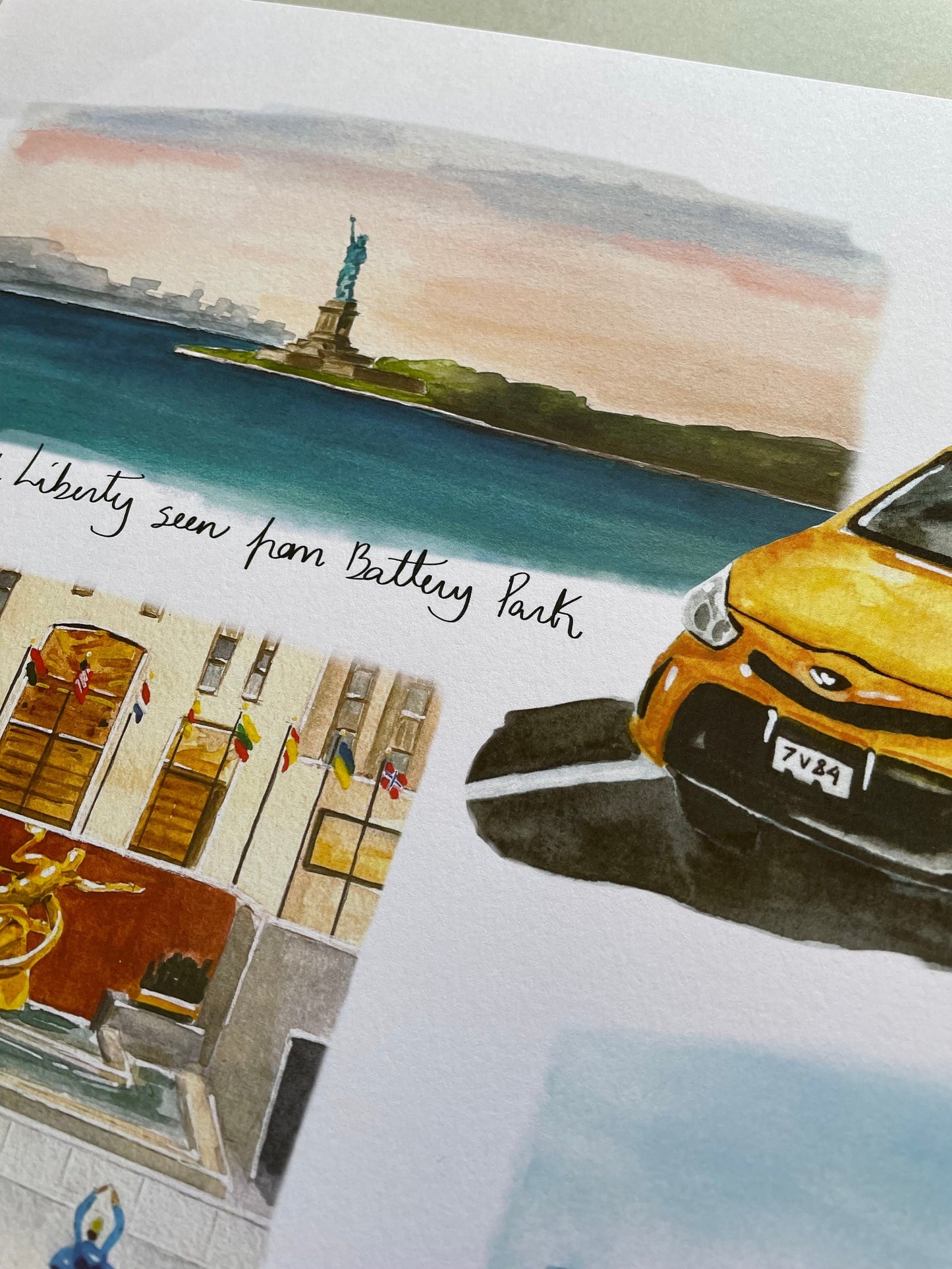 New York City Watercolor Art Print: Statue of Liberty, Empire State